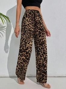 EURMUSE Leopard Wide Leg Pant - Multicolor - View 4