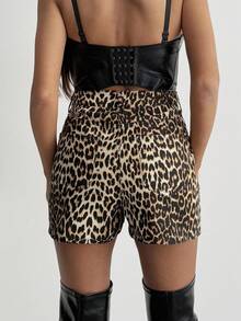 EURMUSE Women's Leopard Print Pattern Fashionable Loose Denim Shorts - Multicolor - View 2