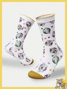 TOM & JERRY X SHEIN Women's Comfortable Soft Polka Dot & Cartoon Mouse Pattern Socks - Multicolor - View 2