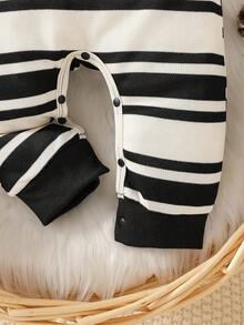 SHEIN 男宝宝休闲条纹翻领连体裤，适合秋冬季外出 - 彩色 - 查看 6