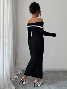 Franclia Vestido ajustado sin tirantes con diseño de bloques de color y rayas de manga larga