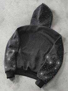 Manfinity Roghcode Manfinity Streetrush 男式星空渐变闪亮水钻装饰连帽衫，秋冬 - 深灰色 - 查看 3