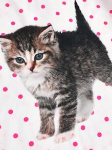 Shutterstock Y2Kool 可爱猫咪图案，Y2K风格，休闲修身V领吊带背心，蕾丝拼接，波点图案，撞色设计，粉白配色，适合夏季、派对、日常穿着，性感百搭单品。 - 彩色 - 查看 3