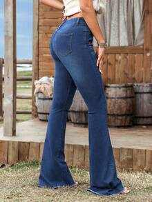 大码女式休闲弹力口袋牛仔裤 - 淺色水洗藍 - 查看 2