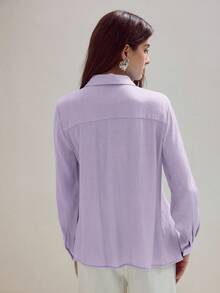 MOTF STUDIO SOLID LACE INSERT LONG SLEEVE SHIRT - Purple - View 5
