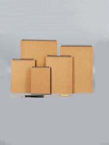 SHEIN 中等纹理水彩纸垫素描本螺旋装订穿孔页防渗色多色封面适合艺术家成人学生旅行绘画学校工作室四季水彩画笔记本艺术家素描本绘图垫 - 卡其色 - 查看 1