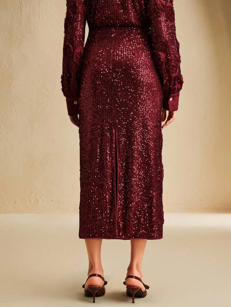 Pink Sequin Bodycon Mini Skirt
