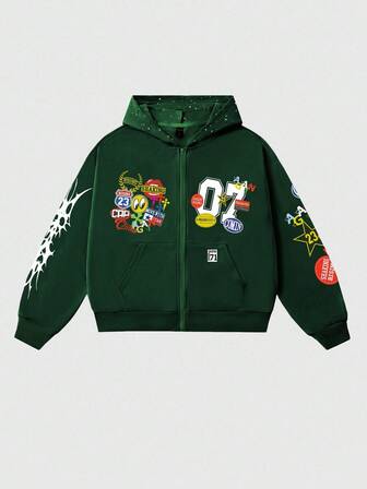 Street Life Felpa ampia e corta da uomo con decorazioni in paillettes lucide, streetwear, autunnale