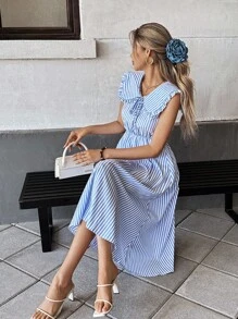 Pariaura Französisches, lässig elegantes, gestreiftes Matrosenkleid mit Stehkragen und figurbetonter Passform für Damen