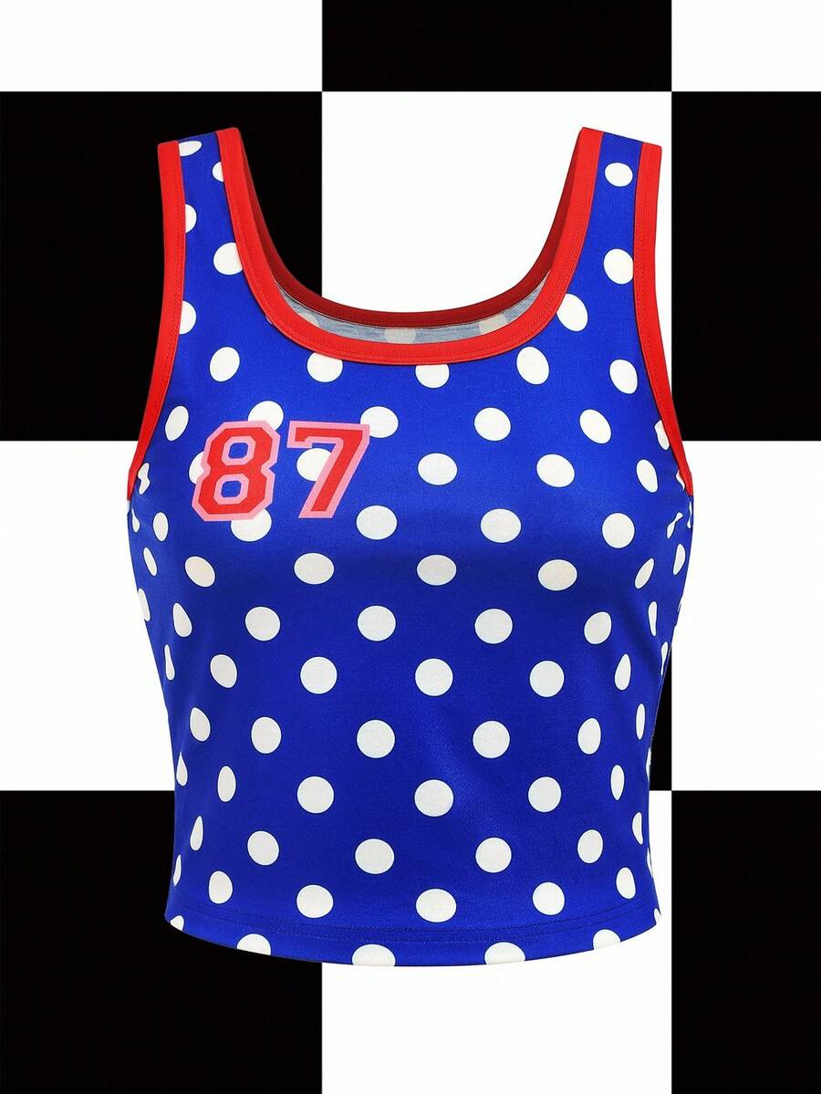 Y2Kool Annarte Y2K Casual Polka Dot Colorblock Sleeveless Crop Top #87, Suitable For Summer, Vacation, Party, Daily Wear Sexy Top - Multicolor - View 1