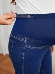 GentleRue Maternity Maternity Solid Color Patchwork Elastic Comfortable Casual Versatile Slim Fit Jeans - Dark Wash - View 5