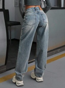 CasuGlow WOMEN LOW WAIST STRAIGHT Y2K WASH STREET WEAR Work Clothes Women Women Clothing Jeans Women S Clothes Women S Street Wear Women Summer Clothing Woman S Summer Clothes - Dark Wash - View 2