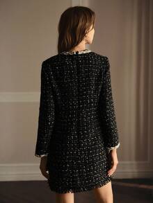 MOTF PREMIUM 粗花呢撞色连衣裙 - 黑色 - 查看 4