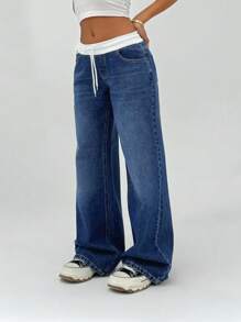 SHEIN Tall 女士短裙年轻低腰阔腿宽松牛仔裤