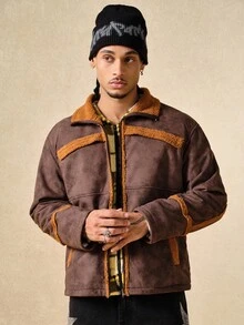 ROMWE MEN Casual 男士复古拉链领休闲夹克，秋季 - 棕色 - 查看 8