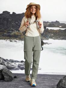 In My Nature 女士可拆卸两部分户外徒步裤，适合露营、徒步旅行、通勤 - 灰卡其色 - 查看 9