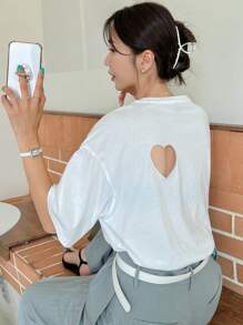 DAZY Heart Cut Drop Shoulder Tee - White - View 7