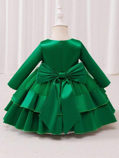 Glamorique Kids 女婴蝴蝶结装饰派对连衣裙，适合婚礼、派对、新年、春秋冬