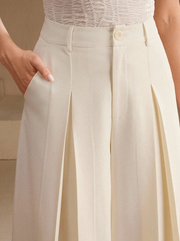 Anewsta Essential Women's Wide Leg Trousers, Coffee Brown Suit Pants, Loose Casual Flared Style, Elegant Draping, Suitable For Autumn/Winter