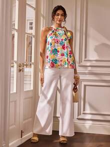 Glamance Yin Creative Studio Women's Elegant Floral Print Halter Neck Blouse, Summer Off The Shoulder Country Outfits Women Casual - Multicolor - View 7