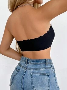 SHEIN 前开合聚拢可拆卸衬垫文胸，易于穿着的抹胸内衣 - 黑色 - 查看 2