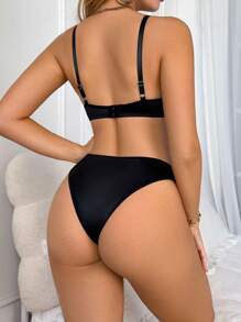 SHEIN Set de 2 sujetadores de unicolor simple con aros - Negro - Ver 2