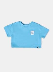 SUMWON Baby Girls Good Days Club Two Piece Summer Outfit Cropped T-Shirt And Shorts Set Casual Wear Matching Co-Ord Infant Toddler Clothing - Blue - View 3