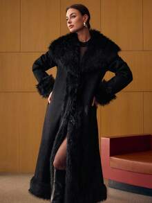 MOTF PREMIUM LONG SLEEVE LONG FAUX FUR COAT, AUTUMN/WINTER - Black - View 5