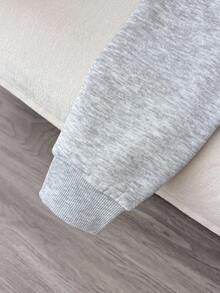 SHEIN Tween Girl Casual Comfortable Minimalist Gray Hooded Long Sleeve Knit Top, Suitable For Outings, School, Daily Gatherings, Autumn/Winter Fall - Grey - View 5