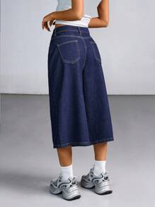 CasuGlow Casual Loose Wide-Leg Denim Shorts, Spring/Summer Women S Outfits Women S Summer Shirts Work Outfits For Women Women S Summer Tops Women S T Shirts - Dark Wash - View 2