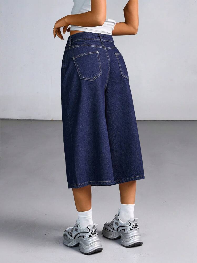 CasuGlow Casual Loose Wide-Leg Denim Shorts, Spring/Summer Women S Outfits Women S Summer Shirts Work Outfits For Women Women S Summer Tops Women S T Shirts - Dark Wash - View 2