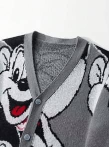 Claim Dot Chaqueta de punto casual con botones y estampado de dibujos animados de manga larga para hombres, adecuada para uso diario en otoño e invierno