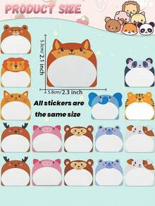 SHEIN 6 件铅笔便签、动物便签、可爱自粘笔记本、趣味粘性便签、适用于学生、教室、学校、办公室、礼物、返校、学校用品、学校、便签、美观学校用品、文具 - 彩色 - 查看 8