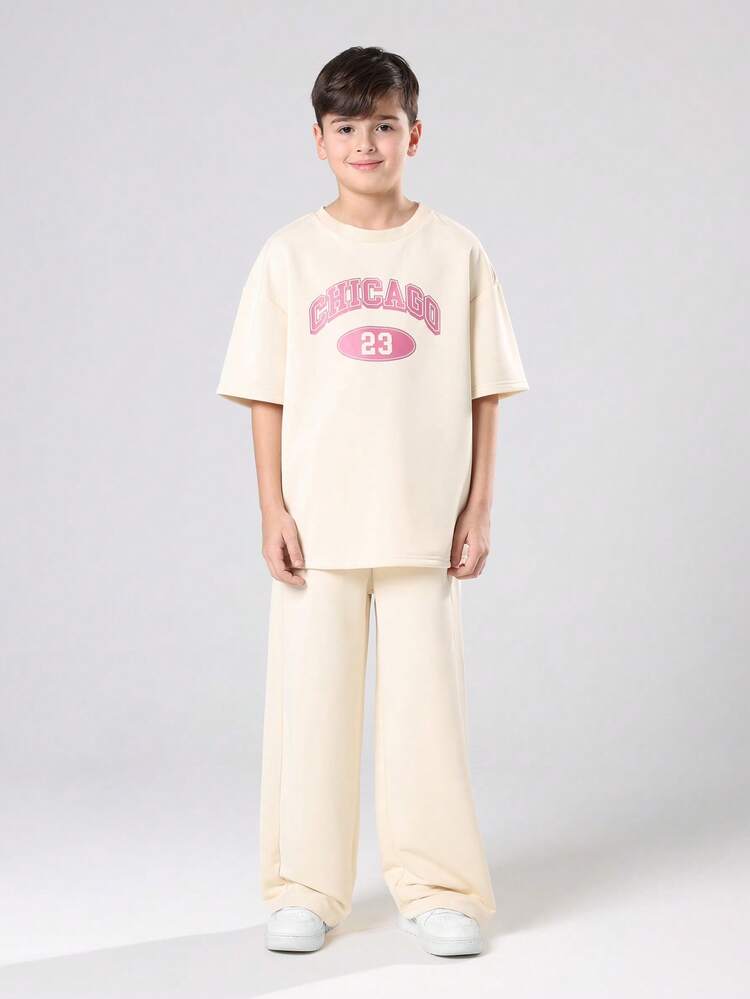 Chicago Print T Shirt With Wide Leg Pants Set