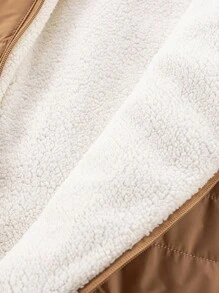 SHEIN Baby Boy Infant Toddler 0-3 Years Old Winter New Thickened Fleece Bear Embroidered Romper, Plush Bear Ear Jumpsuit, Autumn/Winter Outerwear Fall - Khaki - View 4