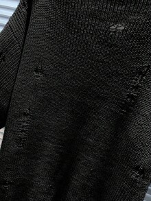 Manfinity Homme 男士休闲百搭纯色做旧针织毛衣 - 黑色 - 查看 7