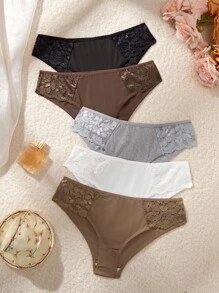 SHEIN 5条装女士简约休闲三角内裤 - 彩色 - 查看 5