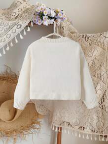 SHEIN Young Girl Fashionable Bow Knit Cardigan , Long Sleeve Open Front Cardigan With Bows Winter Fall - White - View 3