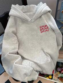 INAWLY Damen Lässig Pullover mit Buchstaben-Muster und Drop Shoulder, Herbst/Winter