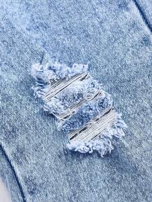 SHEIN Explorewe Young Girls' Distressed Skinny Fit Elastic Denim Jeans, Washed Light Blue, Casual & Fashionable Fall Winter Baggy Jeans Y2k Bellbottoms Jeans - Light Wash - View 4