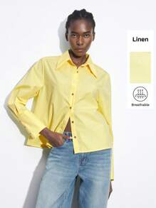 Maija Élégante blouse à manches longues pour femmes avec bouton métallique décoratif et col simple boutonnage. Polyvalente pour les festivals de musique, les fêtes de Pâques