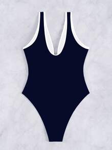 Swim Chiccia Tenues de plage pour le printemps pour femmes, maillot de bain une pièce sexy et élégant avec empiècement noir et blanc, col en V profond et dos en U