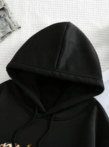 INAWLY 女式樱桃印花长袖抽绳连帽休闲套头衫秋季 - 黑色 - 查看 3