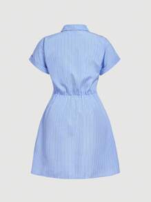 SHEIN MOD 2 件套加大码蓝白条纹衬衫和蕾丝吊带裙，温布尔登风格，温布尔登服装 - 彩色 - 查看 8