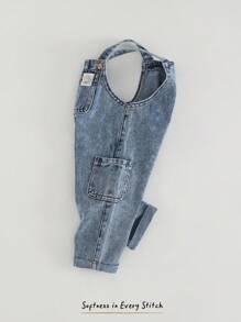 Cozy Pixies 女婴牛仔背带连体衣，舒适百搭 - 藍色 - 查看 4