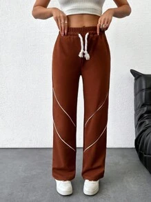 EURMUSE Women's Solid Drawstring Casual Sweatpants - Brown - View 5