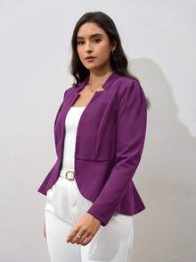 SHEIN Clasi Plus Notched Detail Ruffle Hem Blazer,Business Casual Woman,Fall Clothes For Women Autumn - Purple - View 6