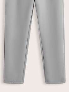 SHEIN Tween Boy Slim Fit Mid-Waist Tapered Solid Color Pants, Spring/Autumn - Grey - View 4