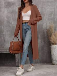 EMERY ROSE Áo khoác nữ tay dài màu trơn, dáng rộng, hở trước, dáng thường ngày - màu nâu - Xem 5