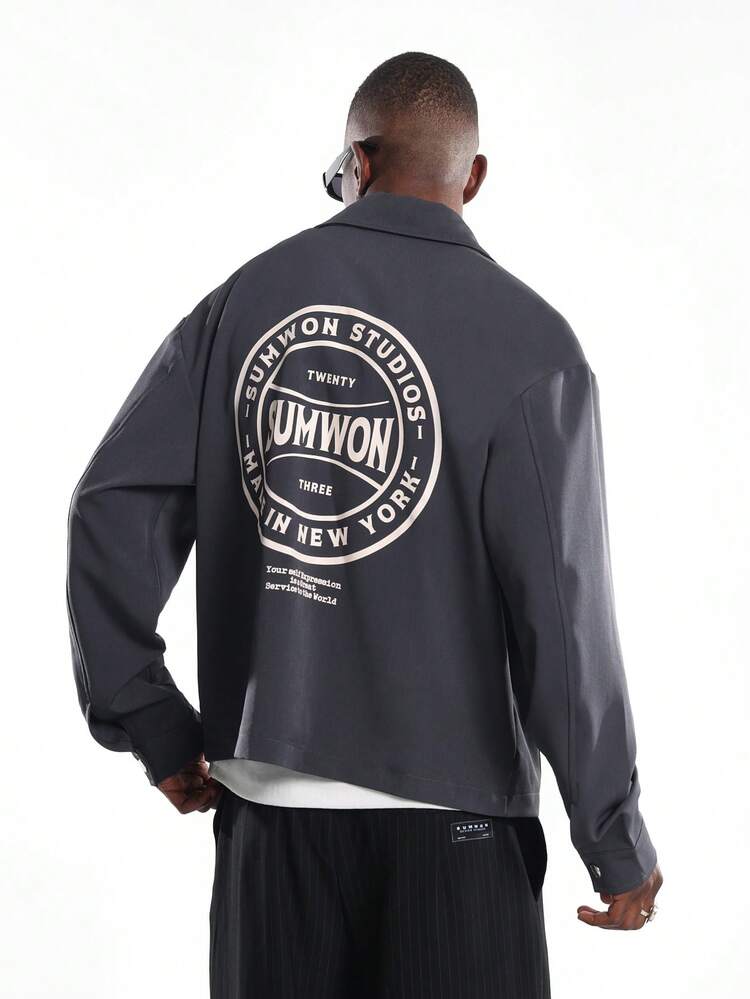 Harrington-Jacke aus Canvas mit großem Logo-Print auf der Rückseite